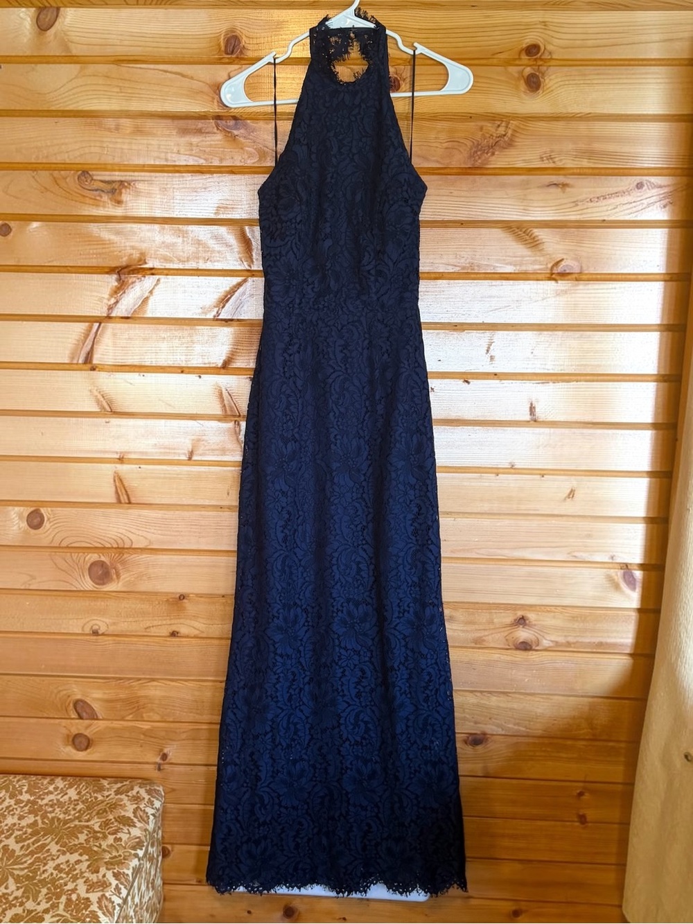 BB Dakota Navy Blue Lace Halter Maxi Dress